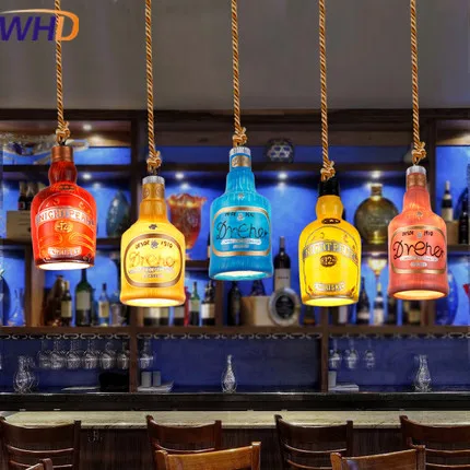 

American Style Vintage Industrial LED Pendant Lamp Retro Loft Style Bottle Droplight Bar Restaurant Hemp Rope Hanging Lamp
