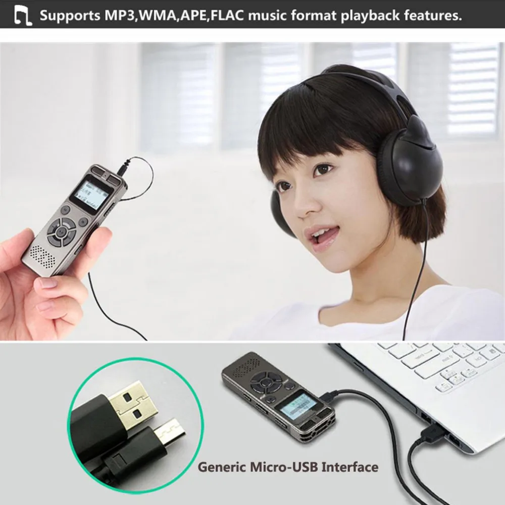 Portable Mini Digital Voice Recorder With Microphone Maximum 64GB Expansion TF Card for Any Occasion Recording in WAV/Mp3