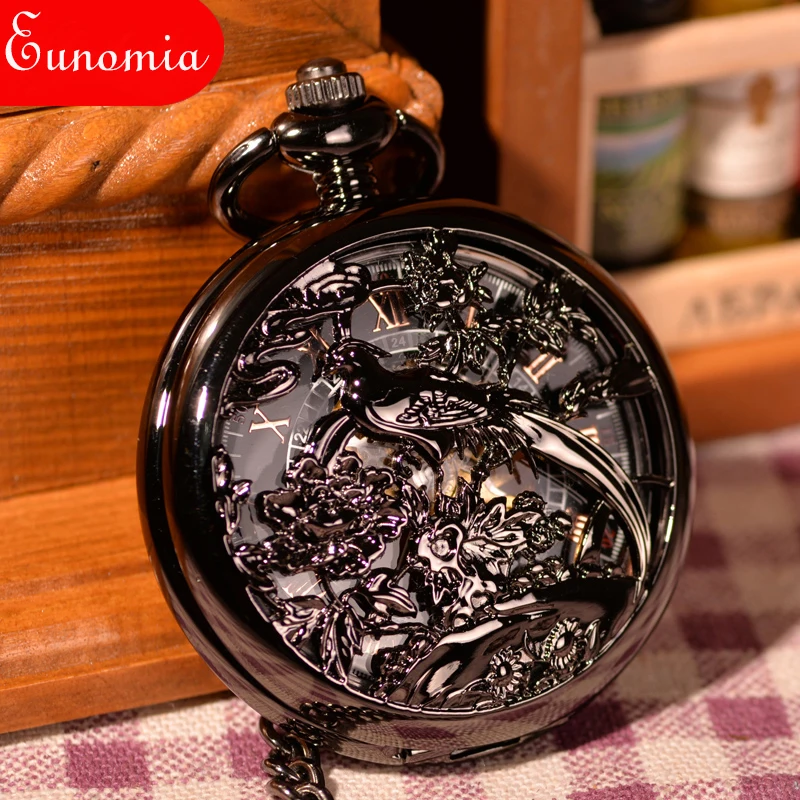 Новый Винтаж Античный Черный римскими цифрами Нержавеющая сталь Механические