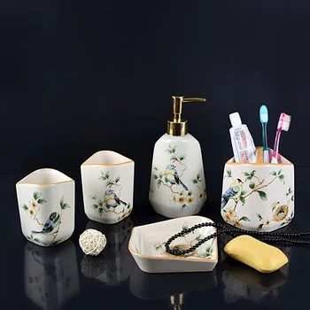 

American ceramic bathroom mouth cup set wash cup brush tooth cup couple tooth cylinder soap dish bathroom five-piece LO7281140