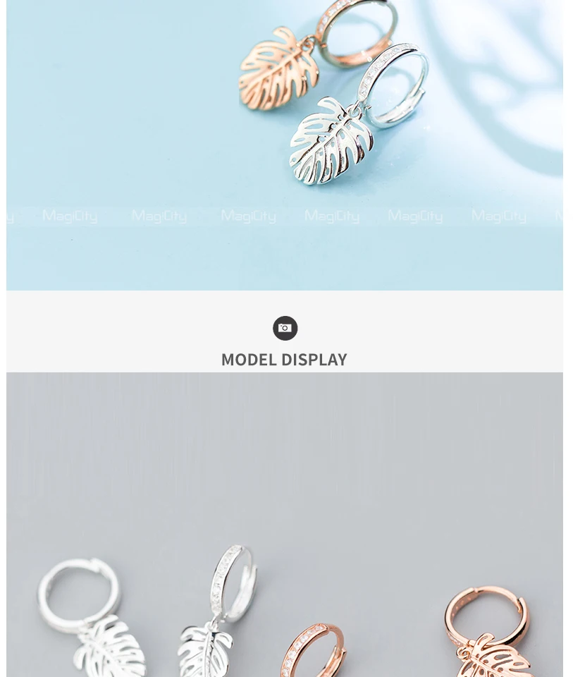 925 Sterling Silver Bohemia Monstera Leaf Hoop Earrings For Women Girls 2018 Fashion Piercing Huggie Earrings zilveren oorbellen (3)