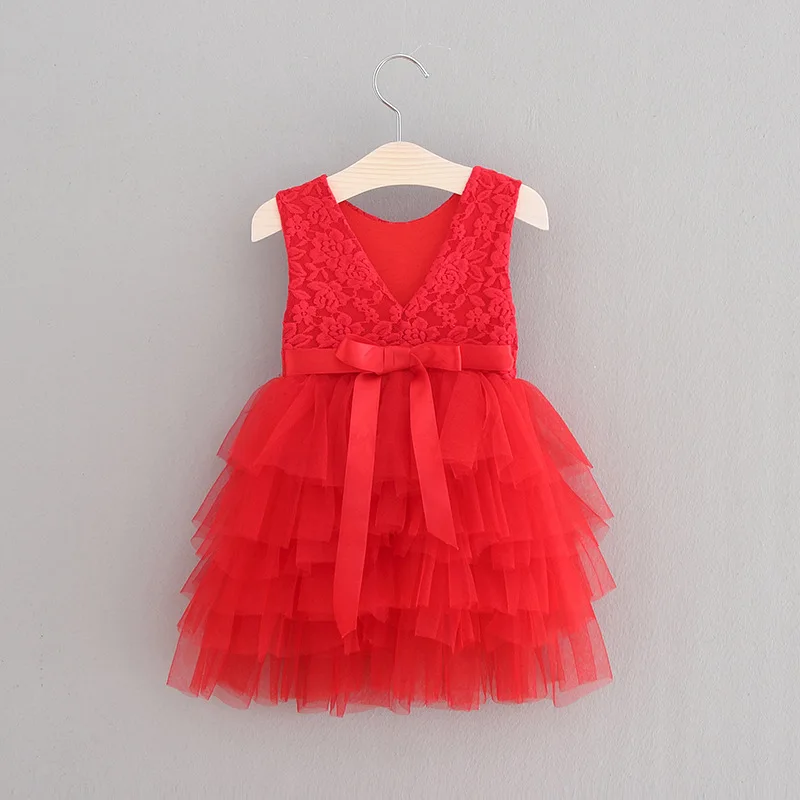 Г. Новые Летние Осенние красные платья для девочек кружевные рождественские новогодние многоярусная кисея, праздничные платья Одежда для детей