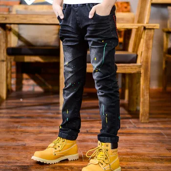 IENENS 5-13Y Young Boy Straight Jeans Casual Trousers Kids Children Clothes Fashion Baby Elastic Waist Denim Pants 1