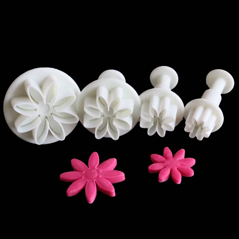 

4 Pcs/Set Fondant Cutters Plunger Cookie Molds Flower Leaf Decor Mould Sugar Craft Handmade For Baking Cake Tools Kitchen Supply