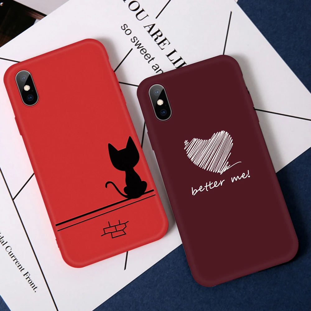 

Wine Red Heart Phone Case For iPhone 6 6s 7 8 Plus XS Max Cats Cover Soft TPU Cover For iPhone XR X 10 8 7 Plus 5 S 5s SE Coque