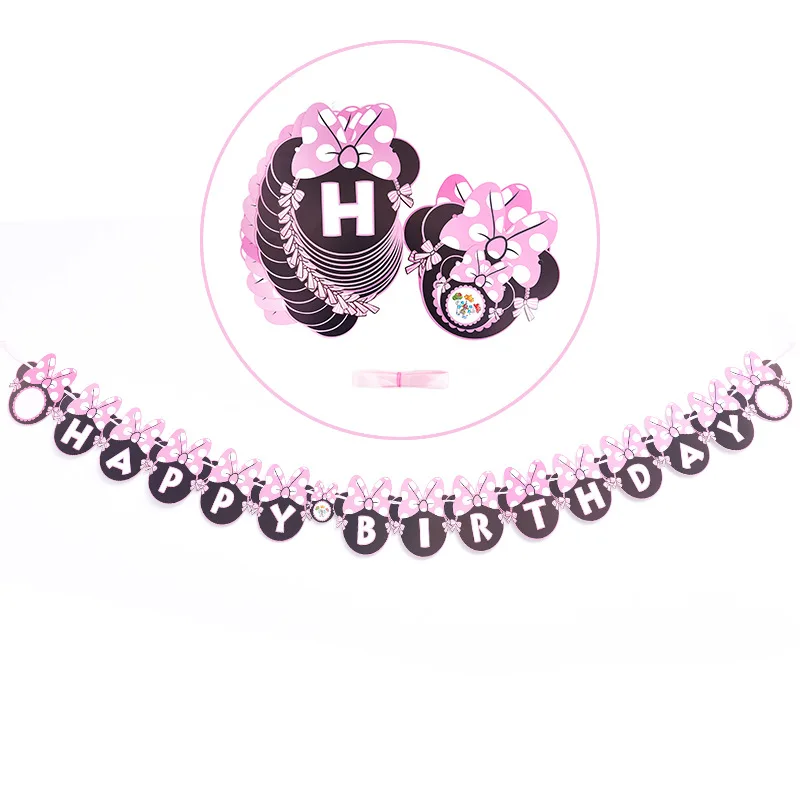 Pink banner 1 Набор, Минни, anniversaire, Вечерние Декорации, баннеры, буквенные пастельные баннеры для детского душа, баннеры для девочек, украшения для душа, Anniversaire - Цвет: Pink banner