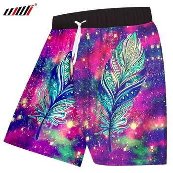 

UJWI Mens Shorts Summer Print Feather 3d Beachshorts Starry Star Casual Shorts Hombre Hip Hop Elastic Waist Workout Trousers 6XL