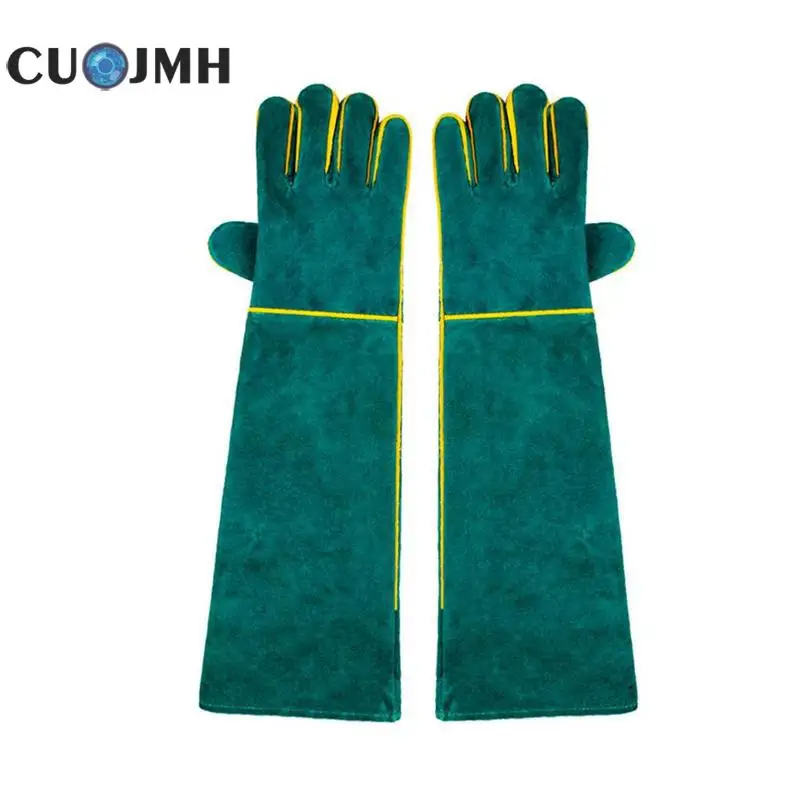 

1 Pair Welding Gloves Green Leather Wear-resisting High Temperature Resistance Labour Protection Cowhide Electric Welding Glove