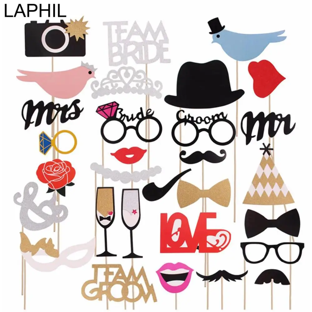 

LAPHIL Mr Mrs Just Married Photo Booth Props Wedding Decoration Vintage Party Events Supplies Hen Bachelorette Party Favors