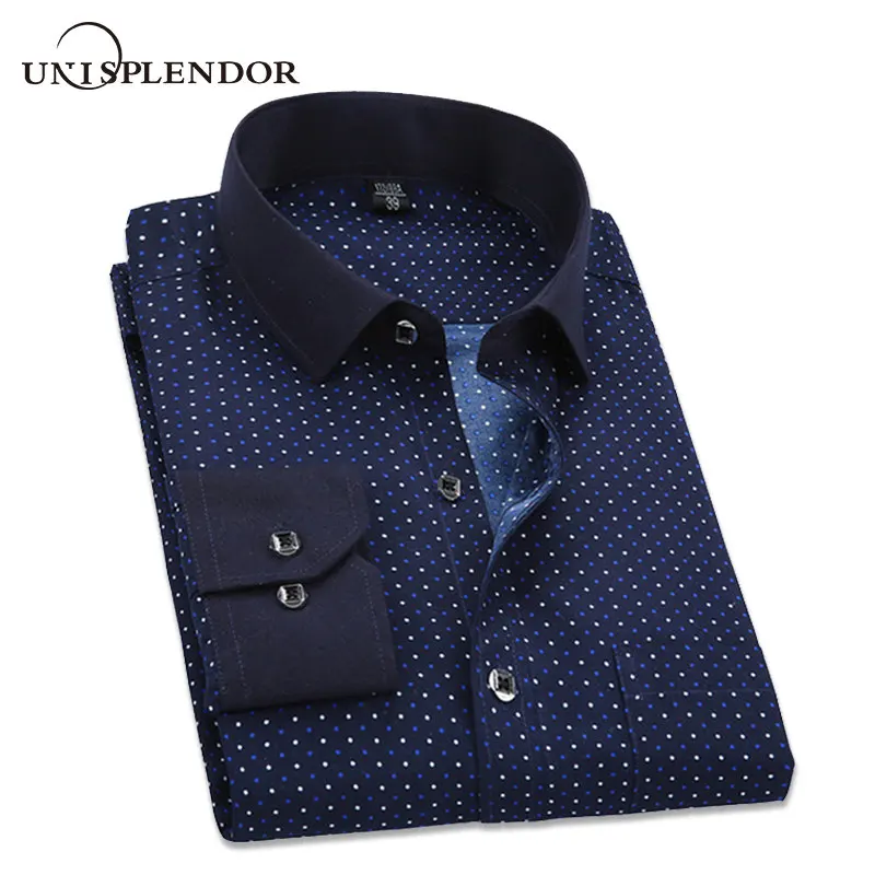 

unisplendor 2019 Autumn Men Fancy Shirts Flower Fashion Long Sleeve Man Shirt Print Business Casual Man Dot Dress Shirts YN577