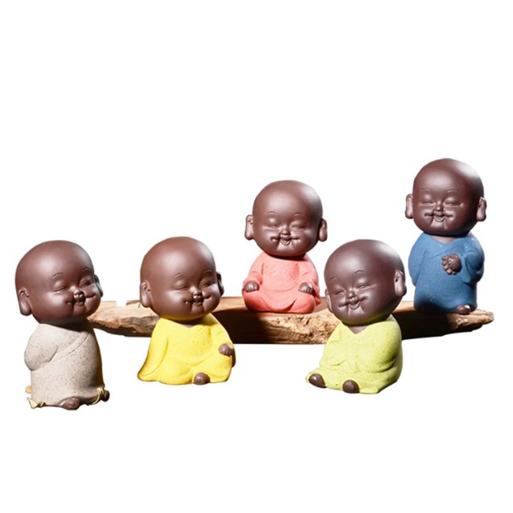 Amagogo Mini Ceramic Buddha Statue Monk Tea Pet for Zen Garden Sand Meditation Home Office Table Decoration