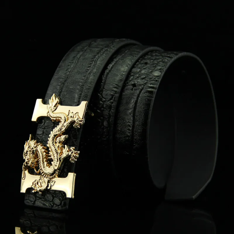 

2019 new Designer alligator men Belts High Quality Luxury Waist Belt Smooth Buckle Men /women Leather Chinese Dragon jeans Belt