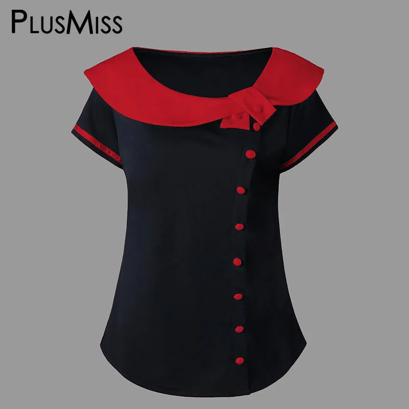 PlusMiss Plus Size 5XL 4XL Summer 2018 Peter Pan Collar T-shirt Women Big Size Black and White Patchwork T Shirt Ladies Tops Tee PlusMiss Plus Size 5XL 4XL Summer 2018 Peter Pan Collar T-shirt Women Big Size Black and White Patchwork T Shirt Ladies Tops Tee