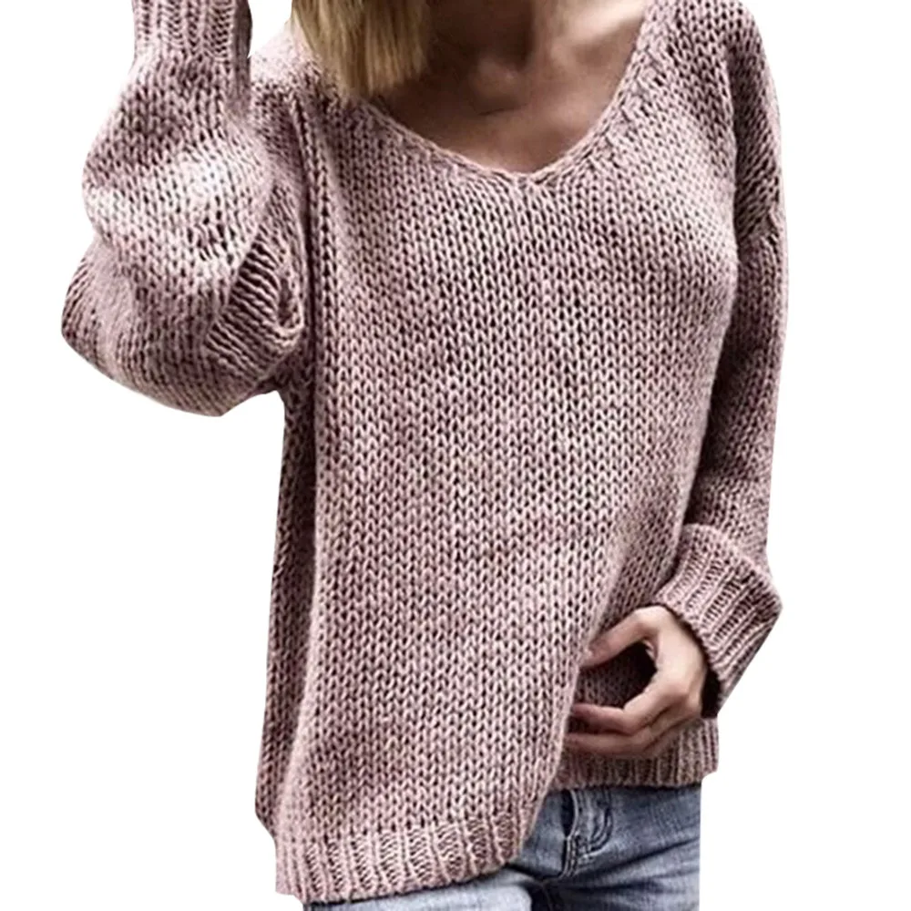 JAYCOSIN Горячая Мода Дизайн Женские v-образным вырезом с длинным рукавом сплошной цвет свитера и трикотажные свитера Высокое качество свитер