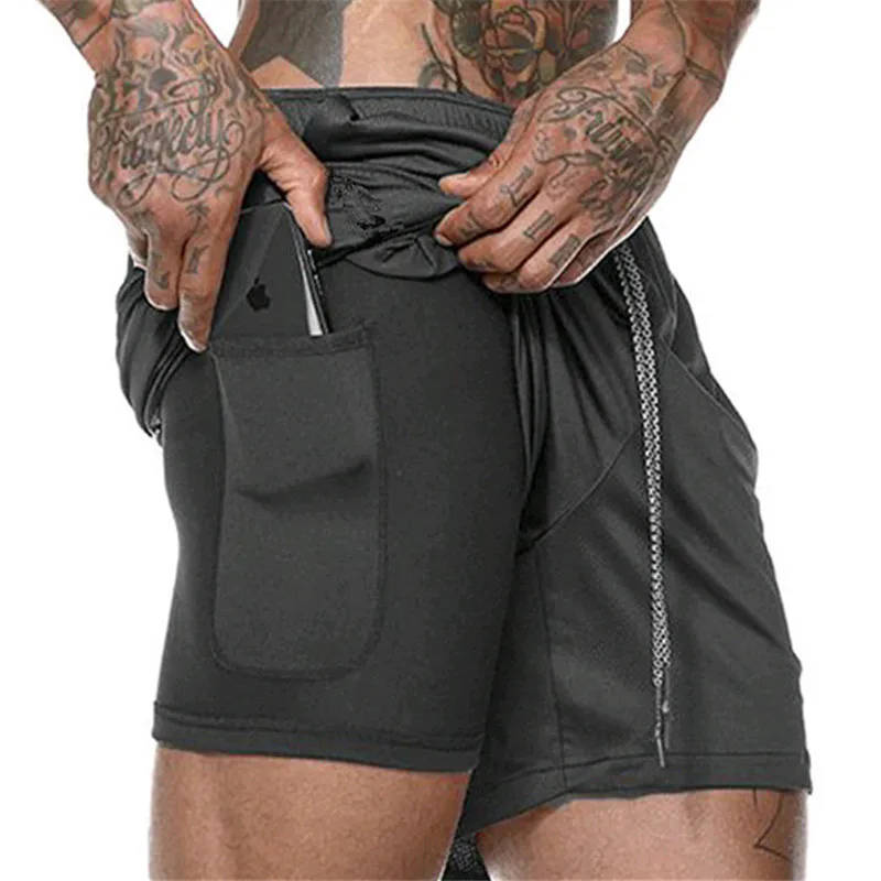

2019 New Summer Men's Double layer Shorts Running Training Fitness Sportswear Sweat Shorts Camouflage Workout Shorts 2 in 1