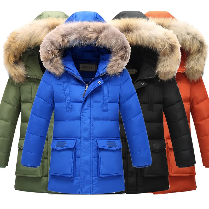 Boys Winter Coat 2017 Winter Jacket Boy With Real Fur Hood Long Warm