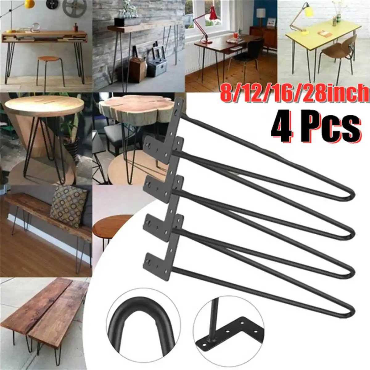 

4Pcs Hairpin Table Desk Leg DIY Handcrafts Solid Iron Wire Support Leg For Sofa Cabinet Chairs Furniture Hardware 8/12/16/28inch