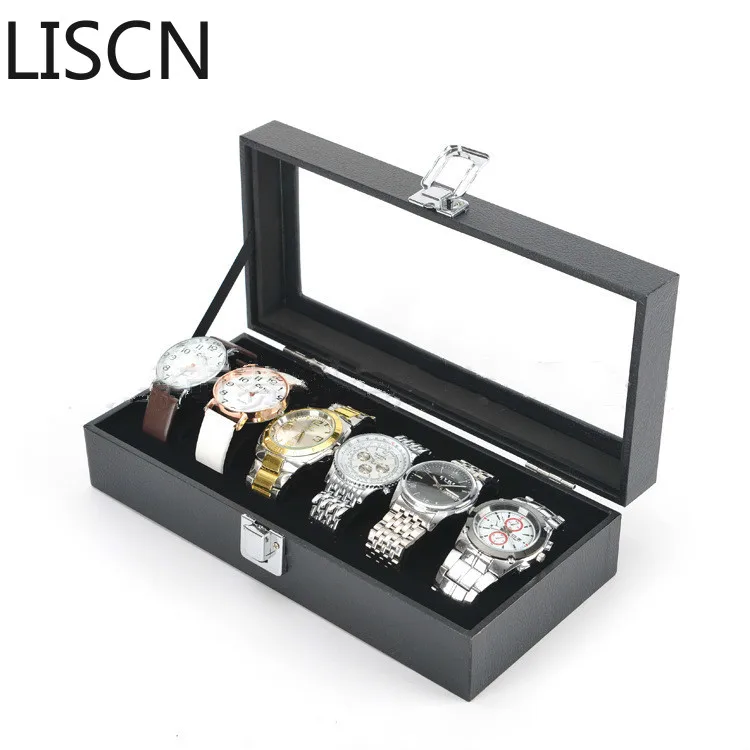 

Hot Sale Watch Box 6 Grids With PU Leather Watches Display Case Jewelry Storage Organizer Watch Box Gift Organizer Caja Reloj