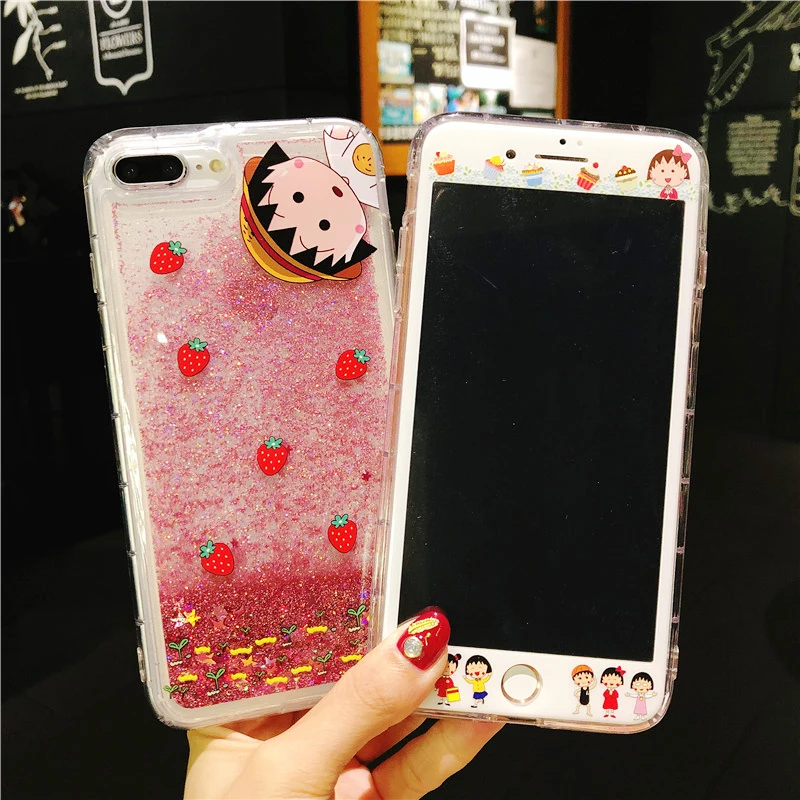 Для iphone 8 plus милый Sakura momoko динамический с блестками и жидкостью чехол сияющими +