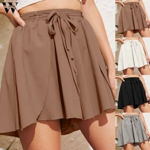 Womail шорты женские короткие с высокой талией Прямые пуговицы украшенные карманами широкие брюки летние хлопковые шорты юбки May23