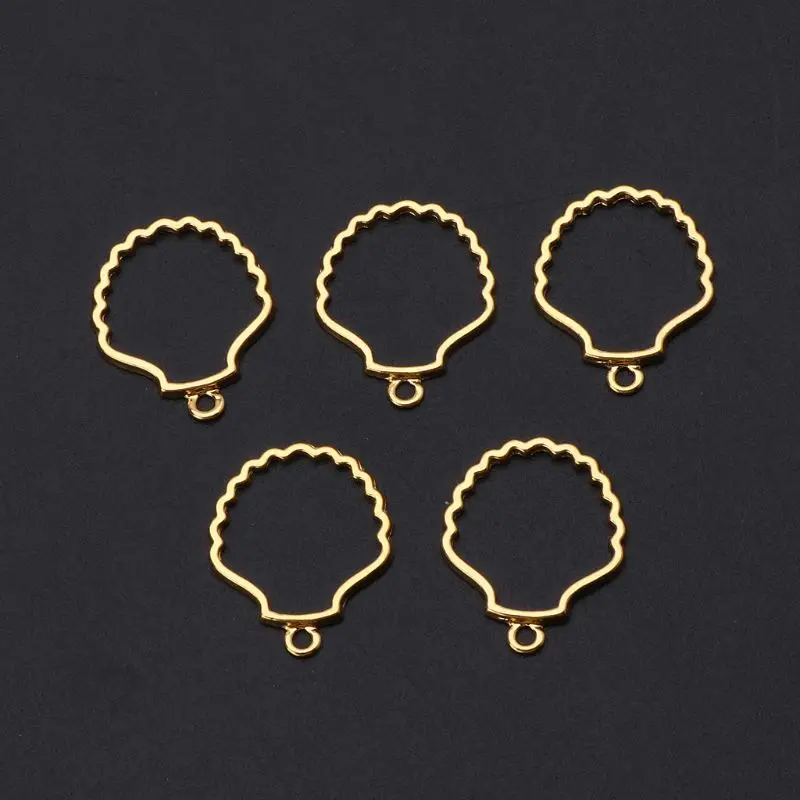 

5Pcs Shell Metal Frame Pendant Open Bezel Blank Setting UV Resin Jewelry DIY