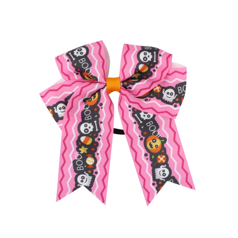 Fashion Cute Printed Cheer Bow for Girls Grosgrain Ribbon Large Hair Bow With Elastic For Girls Hair Accessories (11)
