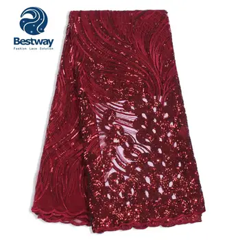 

Bestway Tulle French Net Embroidery Sequins Lace Mesh Nigerian Wine Red Fabrics Lace For Women's Evening Wedding Party/Dresses