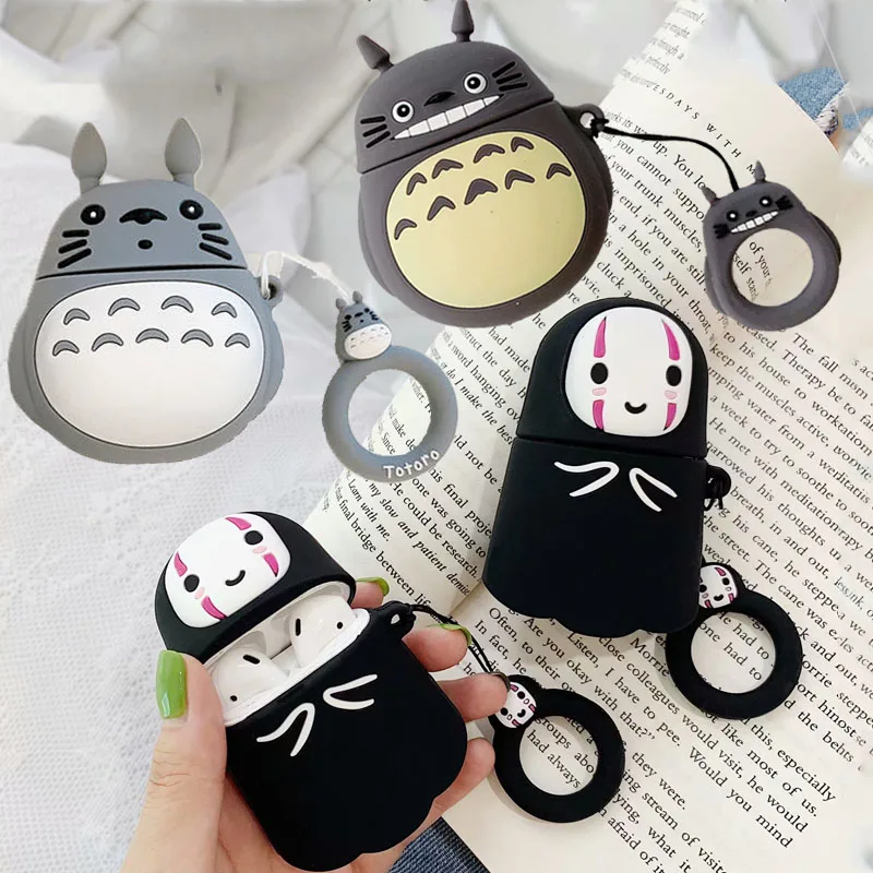 

3D Kawaii Anime Cartoon Totoro Faceless Man Case for Apple Airpods 1 2 Bluetooth Wireless Earphone No Face Man Finger Ring Cover