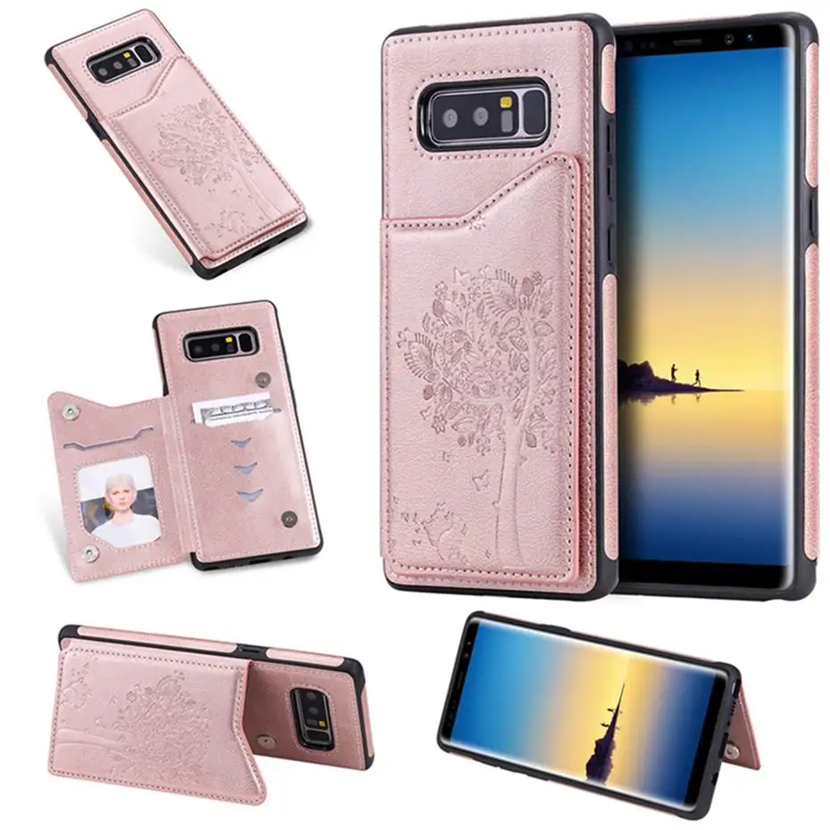 Кармашком для карточек чехол телефона Samsung Galaxy S8 S9 S10 E Plus 5G Note 8 9 10 Pro A50 из