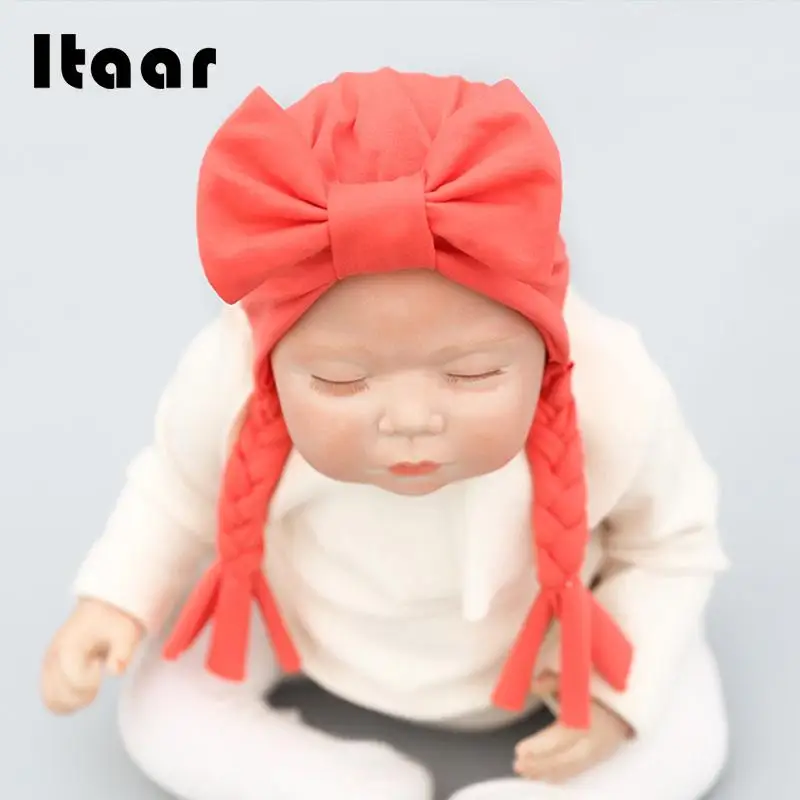 

3 Colors Baby Bow Hat Toddler Beanie Candy Color Braid Newborn Creative Lovely Cute