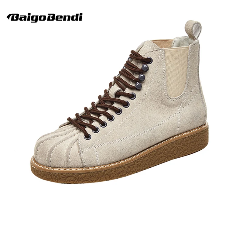 

US Size Woman Cow Suede Leather Shell Toe Flat Ankle Boots Girls Retro Lace Up Martin Boots Winter Flat Heel Casual Boots