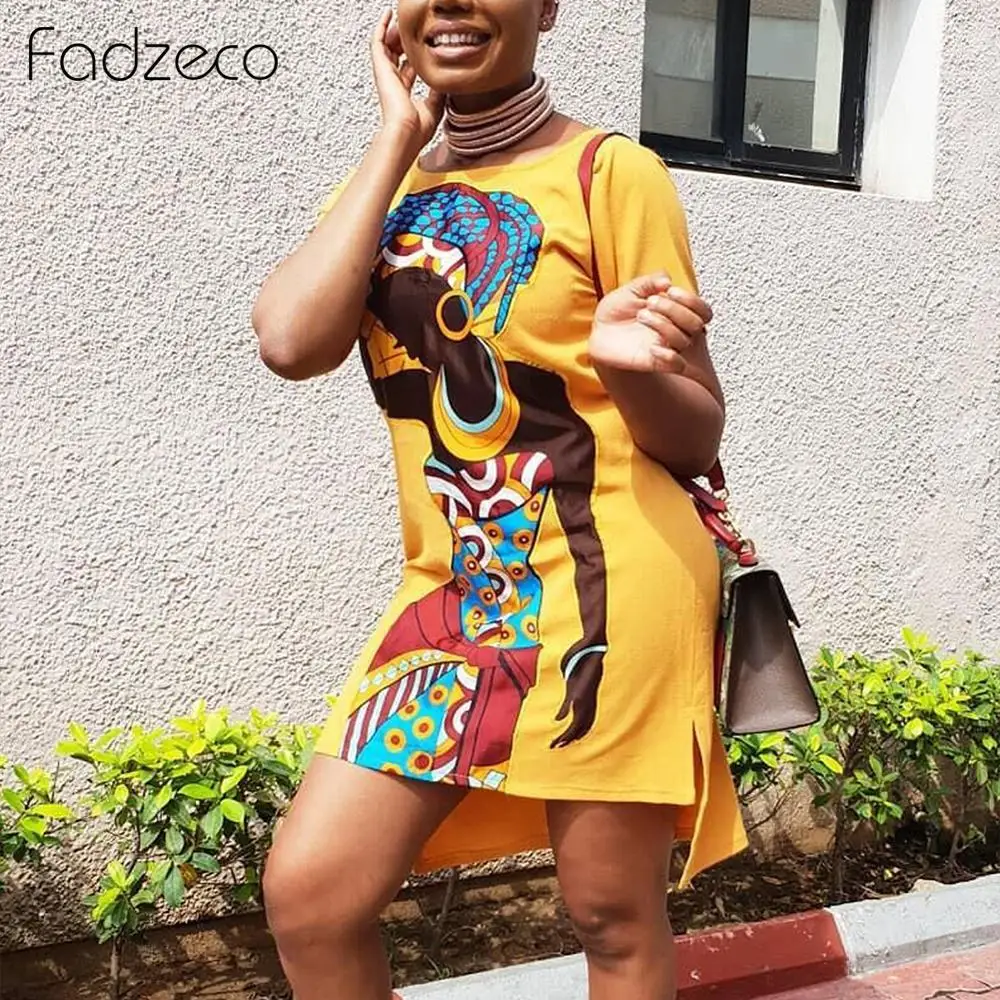 Fadzeco/Новое Стильное классическое Африканское женское платье Дашики с модным принтом, длинное платье-рубашка с коротким рукавом, этническое летнее платье