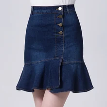 Джинсовые женские юбки на пуговицах, тонкие однотонные джинсы русалки, уличная одежда, женские юбки, универсальные элегантные юбки наивысшего качества