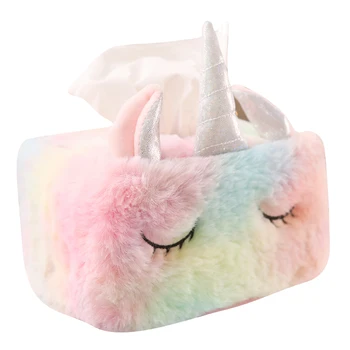 

rainbow square rectangle and cylinder shaped plush unicorn tissue box cover for home decor