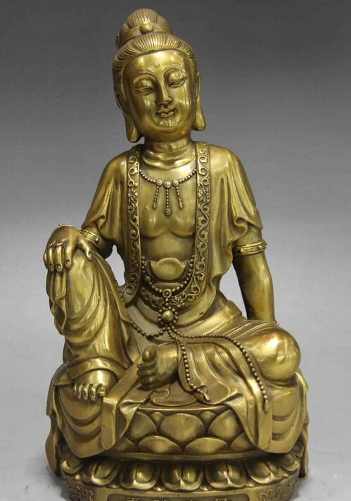 Китайская фольклорная латунная медная статуя Waibo mother Guan Yin Kwan-yin Boddhisattva |