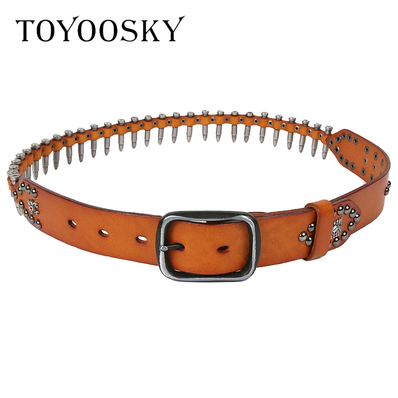 

Gothic Punk Luxury Bullet Men's Belt Genuine Leather Rivet Bullet Skull Men Belt Female Black Gothic Strap Girdle Belt For Men