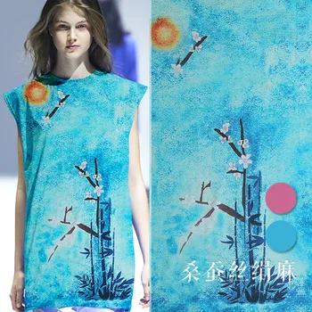 

130cm wide silk linen fabric 35mm bamboo silk ramie silk linen blend fabric silk cloth material retro