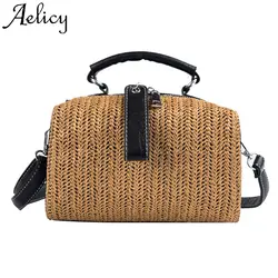 Aelicy, Женская винтажная соломенная сумка с бахромой, повседневная сумка для отдыха, простая плетеная Сумка через плечо, дорожная сумка для