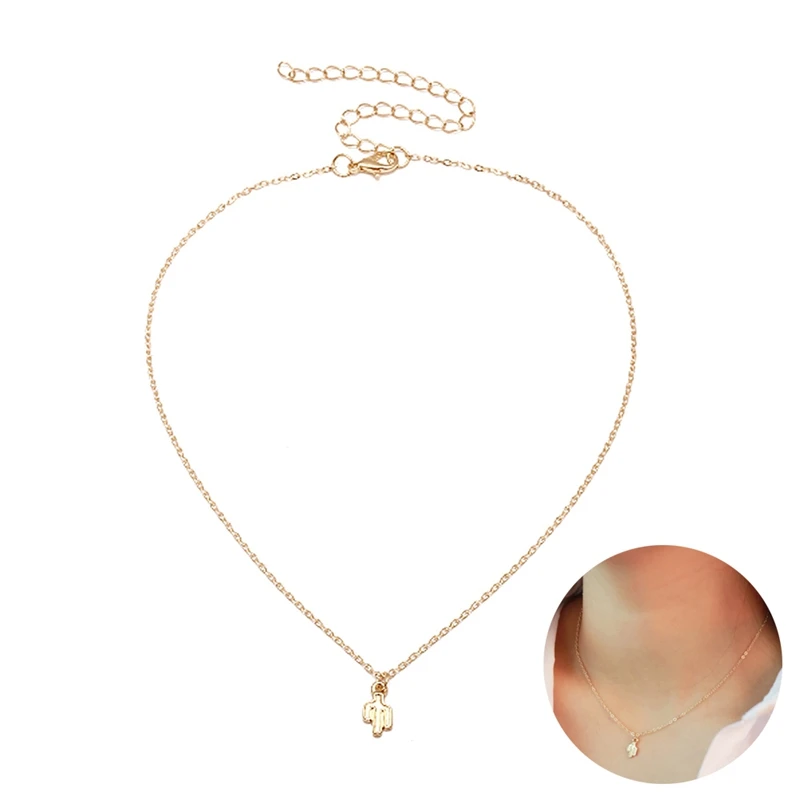 

Simple Fashion Metal Cactus Pendant Necklaces for Women Elegant Chain Clavicle Necklace Jewelry Girls Gift