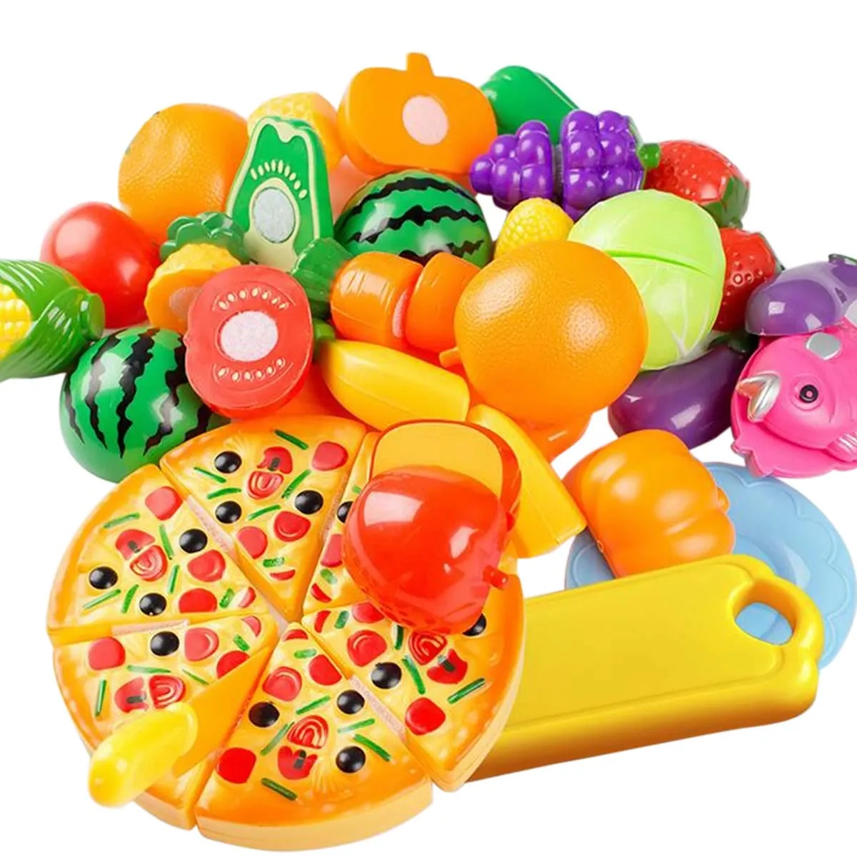 

24Pcs kids Plastic Kitchen Cutting Fruit Vegetable Food Pizza Toy Knife Chopping Board Cutting Cooking Tool Kitchen Play Toy