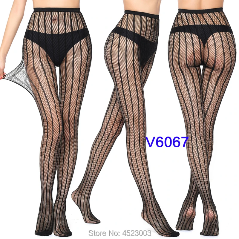 Women Tights Stockings Female Thigh High Fishnet Embroidery Transparent Pantyhose Lady Black Mesh Hosiery - Цвет: V6067
