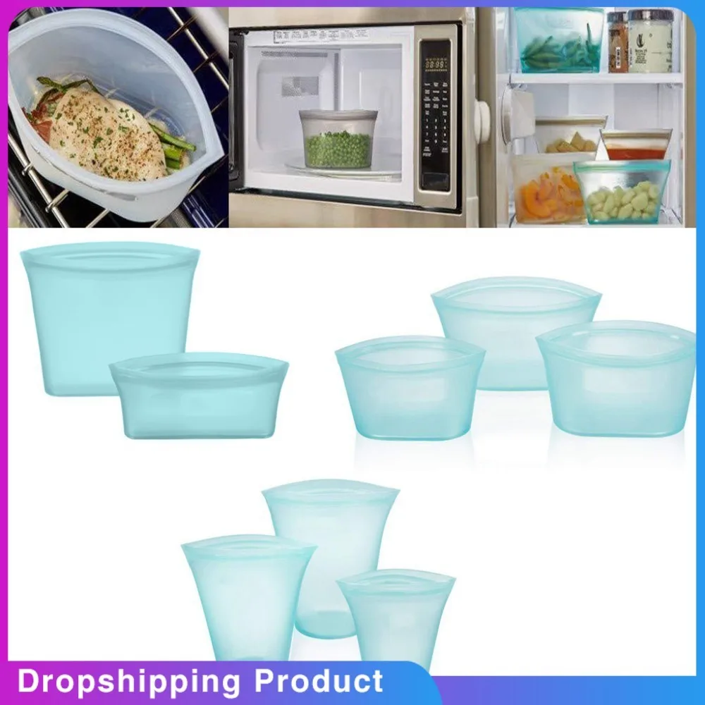 

8 x Reusable Silicone Food Preservation Bag Airtight Seal Set Zip Leakproof Storage Container Versatile Kitchen Cooking Utensil