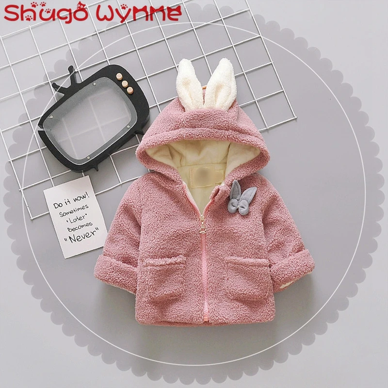 

Winter Warm Baby Girls Snow Wear Cartoon Rabbit Hooded Thick Fleece Outerwear Coats Kids Children Princess Party Parkas casaco