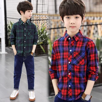 

Autumn Trendy Hot Sale Plaid Shirts Child Kid Boys Girl Long Sleeve Buttons Pocket Tops Shirt Turn Down Collar Blouse Casual