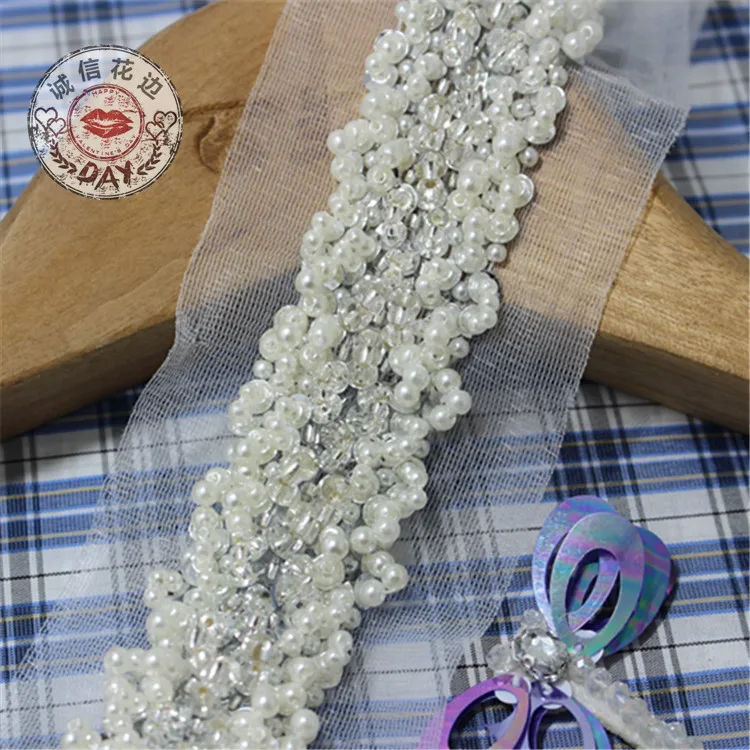

Wholesale Price 3cm/1.18inch Beads Sequins Lace Black White Mesh Ribbons Lace Tape DIY Crafts Material Z077