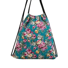 Сумка на шнурке с цветочным принтом, винтажная сумка на шнурке с рисунком для девочек, рюкзак для женщин, повседневная сумка Mochila Feminina