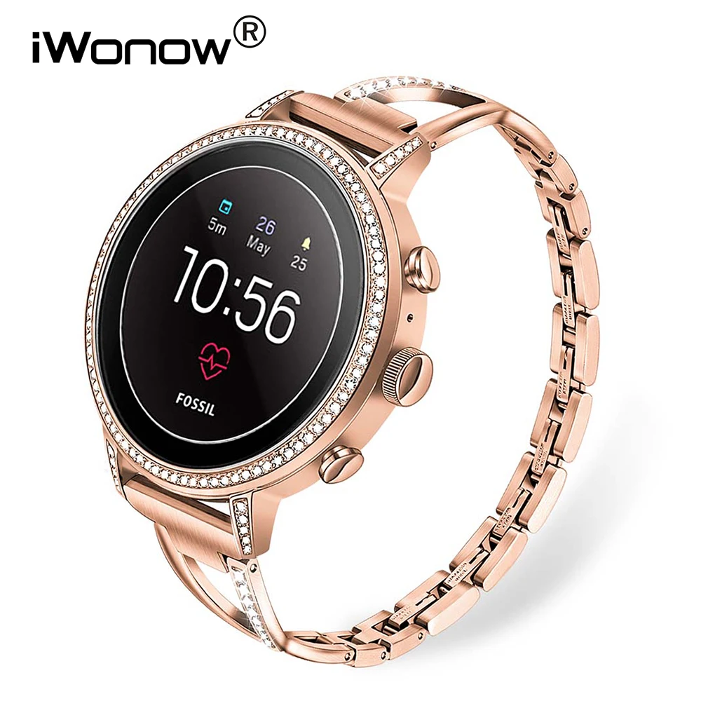 Ремешок из нержавеющей стали и бриллианта 18 мм для Fossil Women's Gen 4 Venture HR / 3 Q ремешок