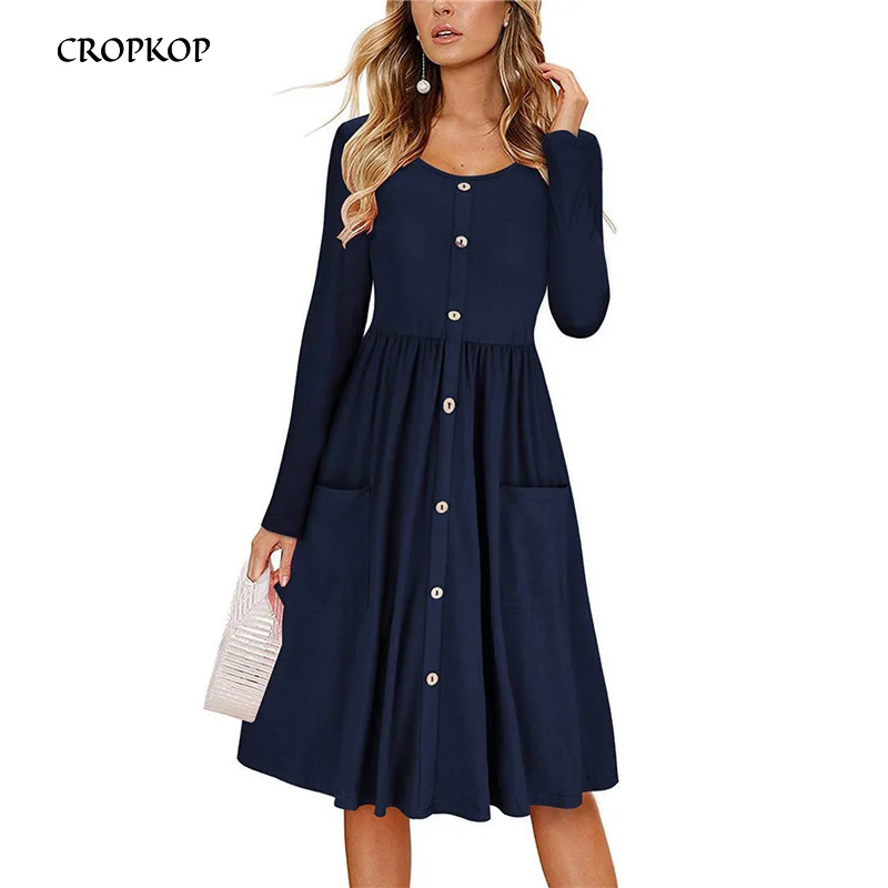 

CROPKOP Fashion Wrap Long Sleeve Vintage Casual Midi Fall Dress Women 2018 Autumn Black Plus Size Elegant Christmas Dresses XXL