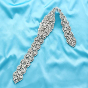 

Handmade Wholesale Gold Rhinestone Crystal Accessories Net Pearl Applique Silver Garment Wedding Dresses Bridal Beaded Wide S167