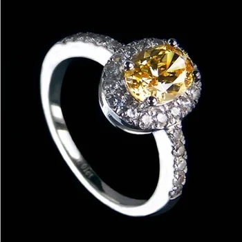 

2CT Pure 585 Gold Yellow Oval Shape Halo SONA Diamond Wedding Ring For Women Promise Solid 14K White Gold Fine Jewelry